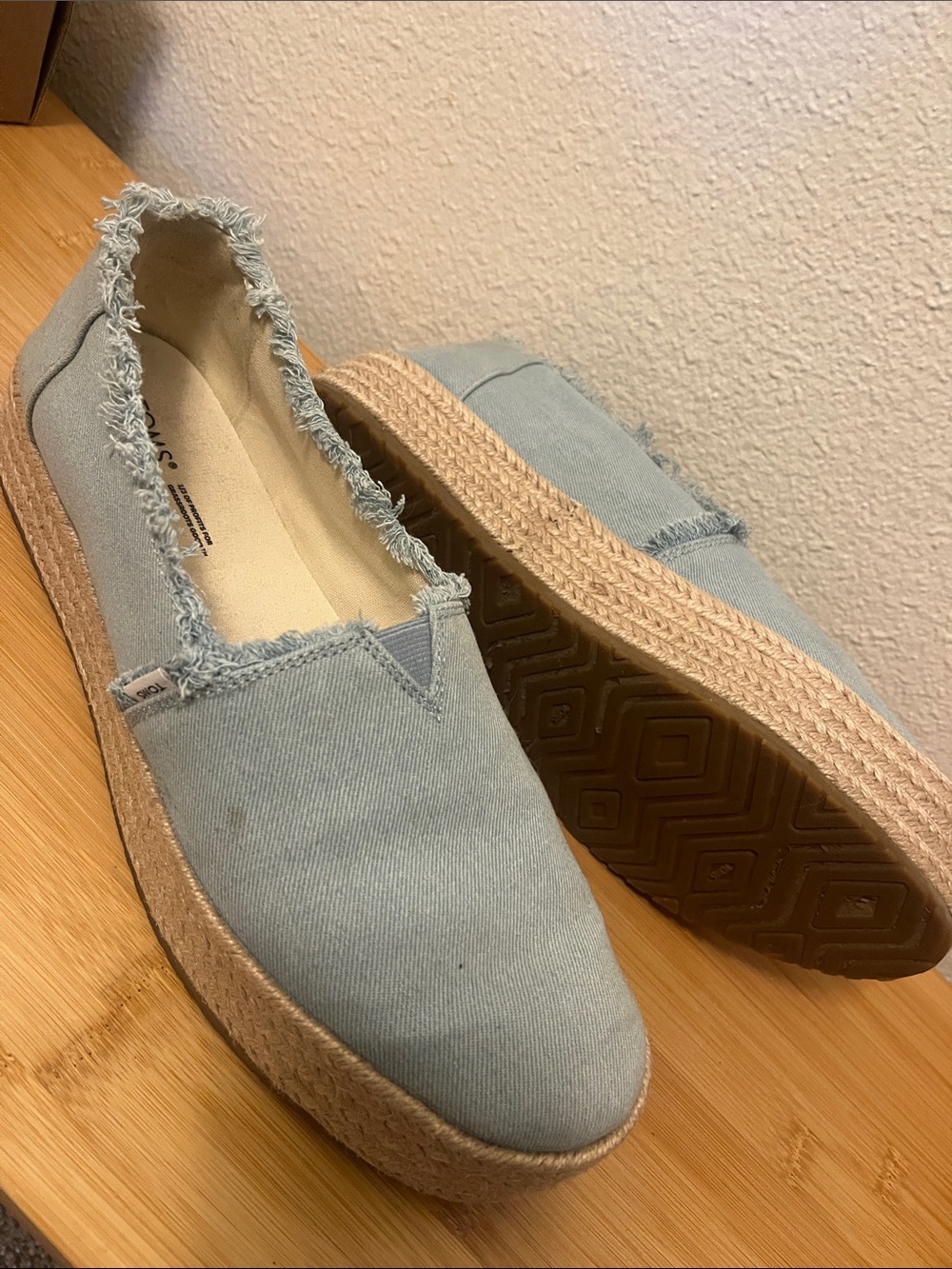 TOMS Valencia Espadrille Wedge Denim Slip-On Shoes